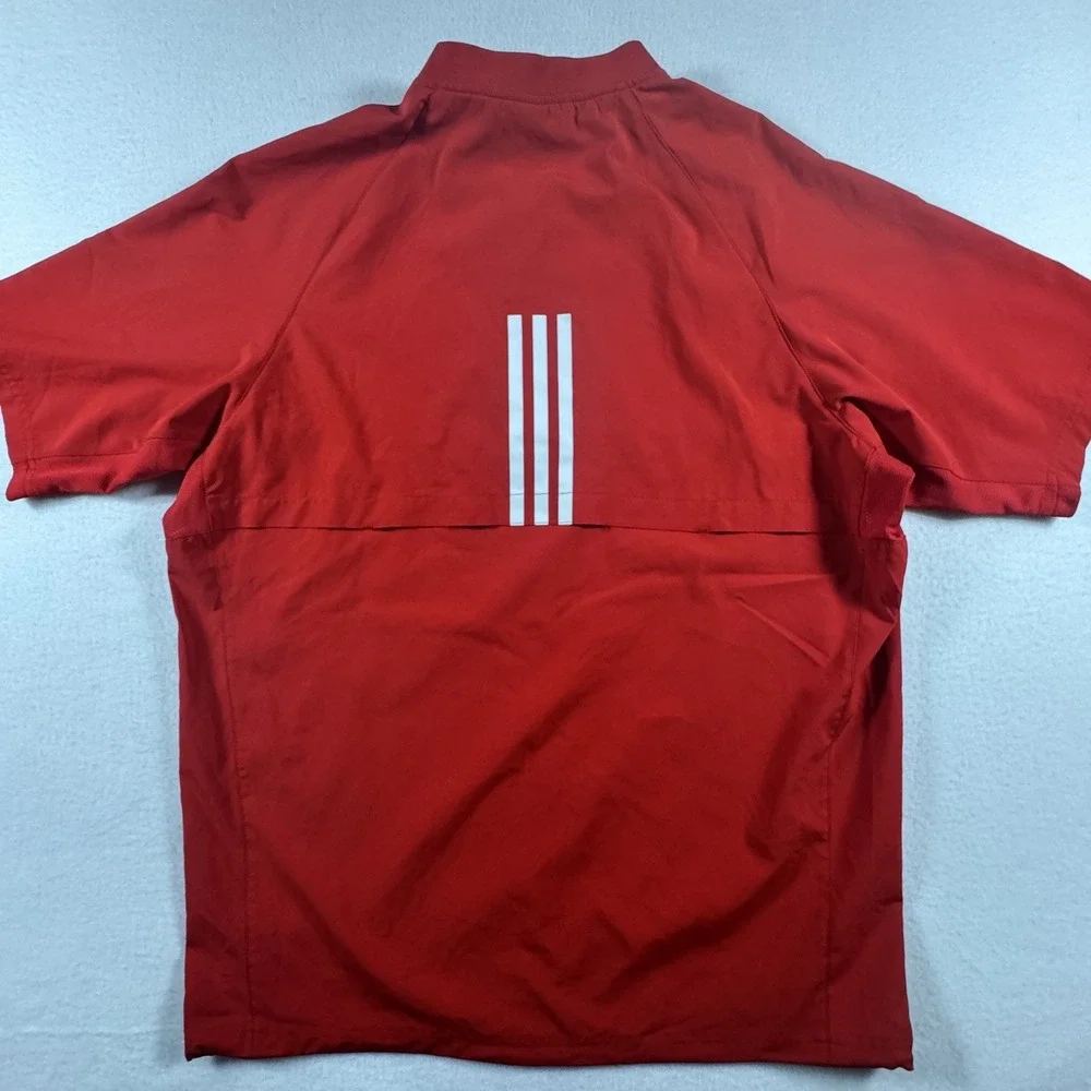 Adidas 1/4 Zip Windbreaker Shirt Mens Small Red‎ Short Sleeve Ventilated Sport